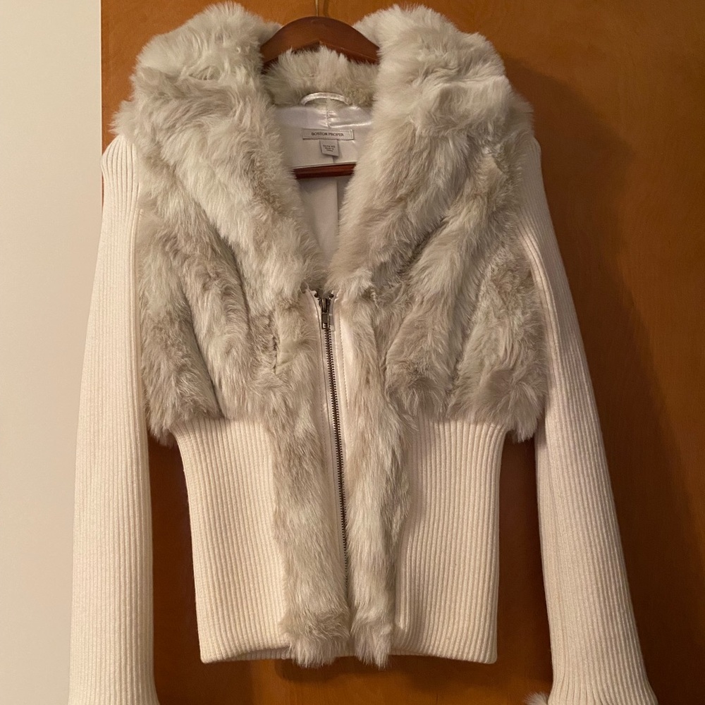 Boston Proper Faux Fur Cardigan Sweater